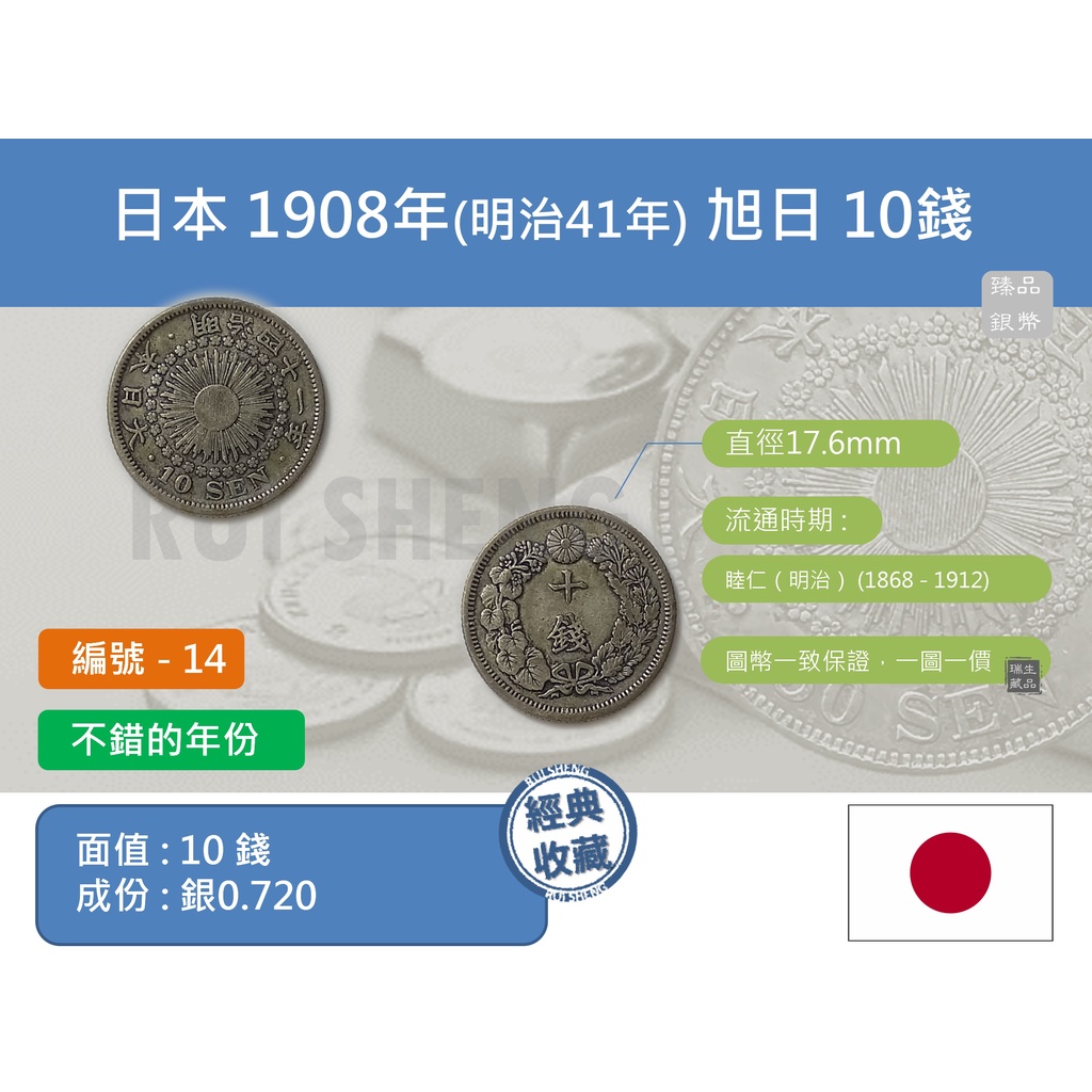 (銀幣-流通品) 亞洲 日本 1908年(明治41年) 日本龍銀 旭日10錢銀幣-不錯的年份 收藏首選 (14)