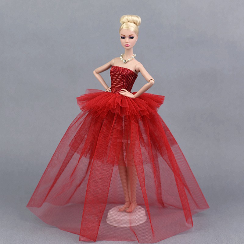 新年紅 芭比娃娃禮服　六分娃娃禮服　大红婚紗裙子　可兒娃娃禮服　洋娃娃婚紗 多層紗婚紗