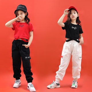 【套裝】兒童爵士舞服裝韓版女孩露肚衣服網紅女童嘻哈街舞表表演服套裝潮%優質