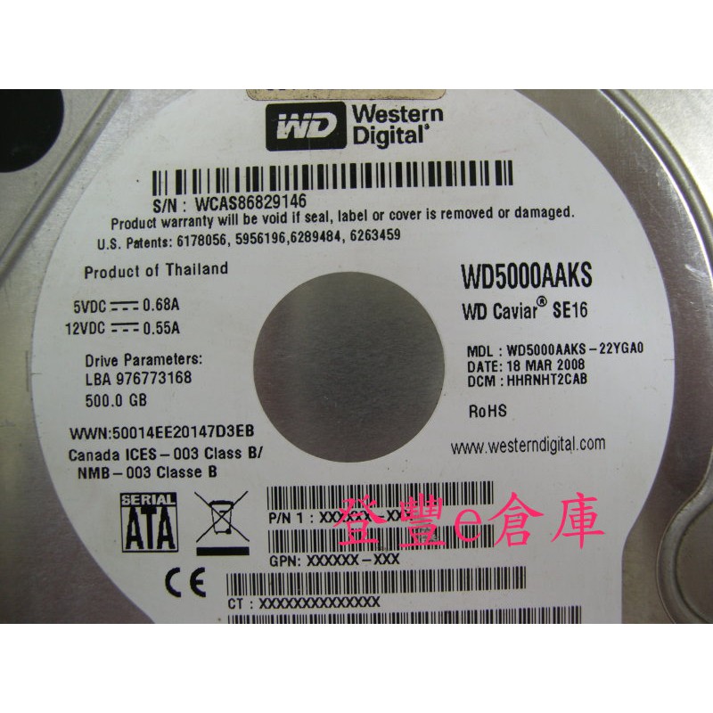 【登豐e倉庫】 YR35 WD5000AAKS-22YGA0 500G SATA2 硬碟