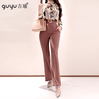 韓版女生秋季OL套裝 S-XL 碎花長袖襯衫+高腰緊身鉛筆褲長褲 兩件式套裝