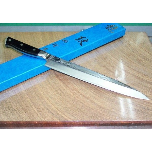 台中市最知名的建成刀剪行@家用(龍紋) 口金柄 7寸 (左刃)生魚刀