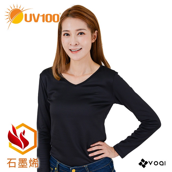 【UV100】 防曬 石墨烯遠紅蓄熱舒毛V領上衣-女(BA92617) VOAI