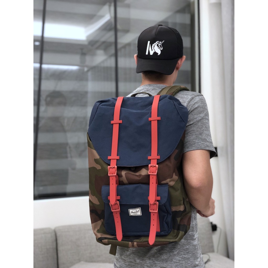 Herschel Little America 迷彩藍紅後背包 筆電包 蝦皮購物
