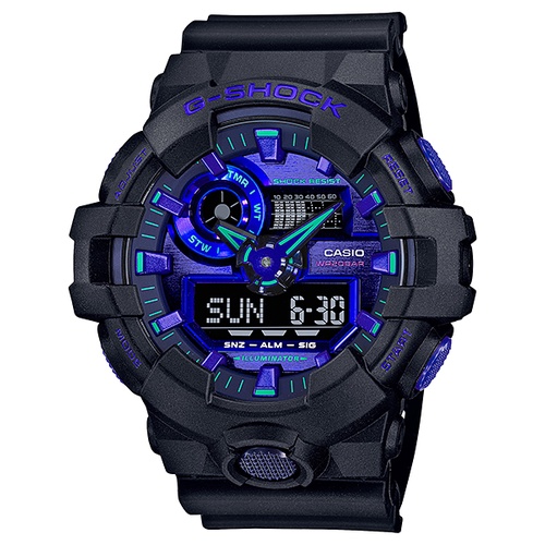 【CASIO】G-SHOCK 黑金屬藍色系大錶徑雙顯運動電子錶  GA-700VB-1A 台灣卡西歐公司貨