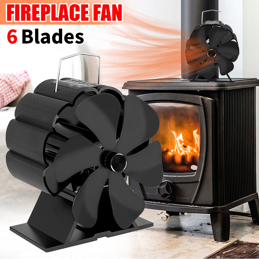 6 葉片迷你黑色木爐風扇壁爐風扇高效熱原木燃燒器生態風扇分佈高效