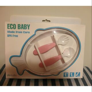 ￼ 全新 ECO BABY Plastudio 無毒環保 PLA玉米材料 兒童餐具組 小魚盤造型 (粉紅色)