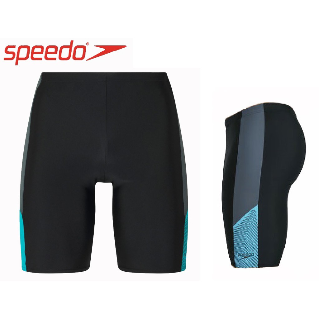 ~有氧小舖~2021 SPEEDO 運動及膝四角泳褲 Div 黑x灰x藍