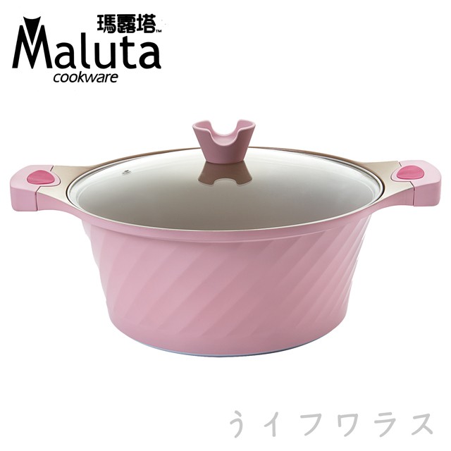 【Maluta】玫瑰深型不沾導磁燜滷鍋-30cm-粉紅色 (附玻璃蓋  含運)