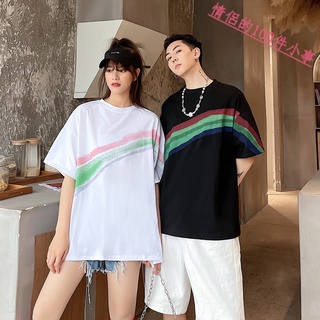 【COUPLE】情侶裝夏季韓版港風潮牌寬鬆彩虹短袖T恤學生班服