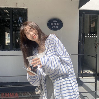 Emma大尺碼防曬衣外套.薄外套女生 夏天韓版 條紋防曬衣外套女春夏2024新款韓版休閑寬松薄款長袖上衣ins潮