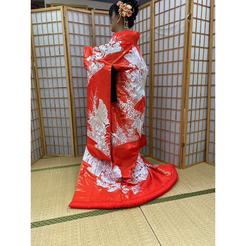 日本和服-- 蝴蝶正絹色打掛朱色系高級品特價品| 蝦皮購物