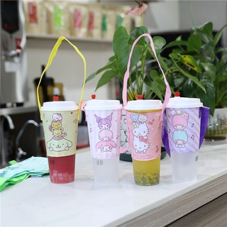 【現貨】布藝防水手搖杯提袋 便攜飲料杯套 環保杯袋 打包杯袋 奶茶咖啡手搖飲料杯套 便攜奶茶手提袋 卡通防燙手提杯套