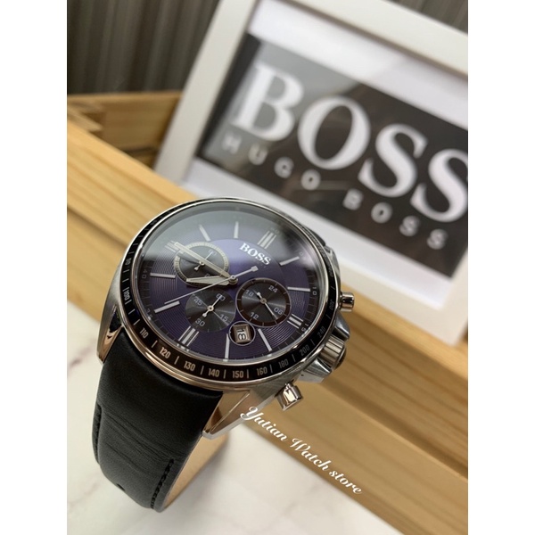 Hugo Boss_德式競速計時腕錶-百搭三眼＿藍面X黑皮帶＿新款_實體門市（預購款)