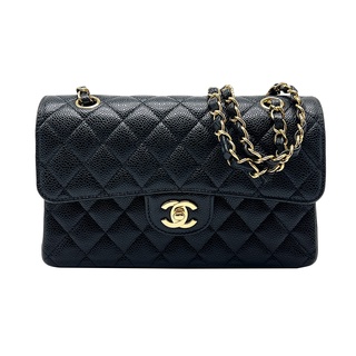 Chanel 經典金雙C菱格粒紋牛皮金鍊翻蓋coco斜揹包-23cm(A01113-黑)