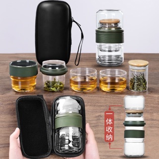 【現貨特價】高檔快客杯 玻璃旅行茶具 茶具組 一壺二杯 茶具旅行 旅行茶具組 茶具 泡茶組 功夫茶具 茶杯 攜帶式茶具