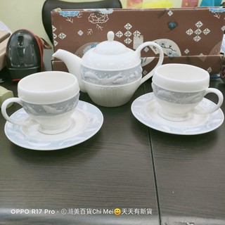 盒裝日本DOMANI立體海豚手工瓷器 朵蔓妮 一壺+2杯盤組 茶壺