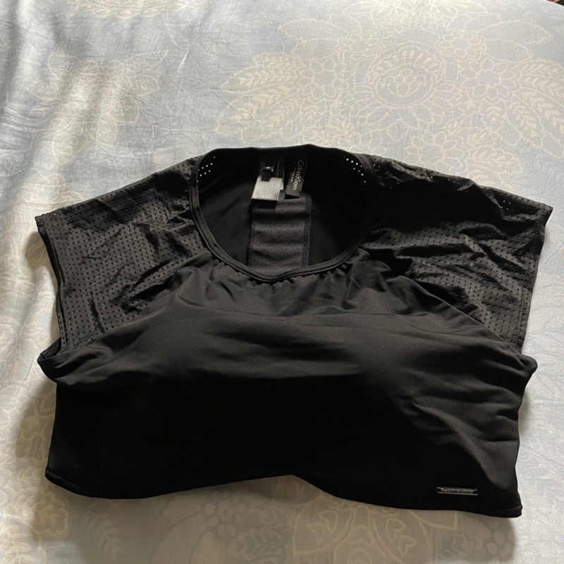 Calvin Klein 黑色小包袖短版泳衣 S號