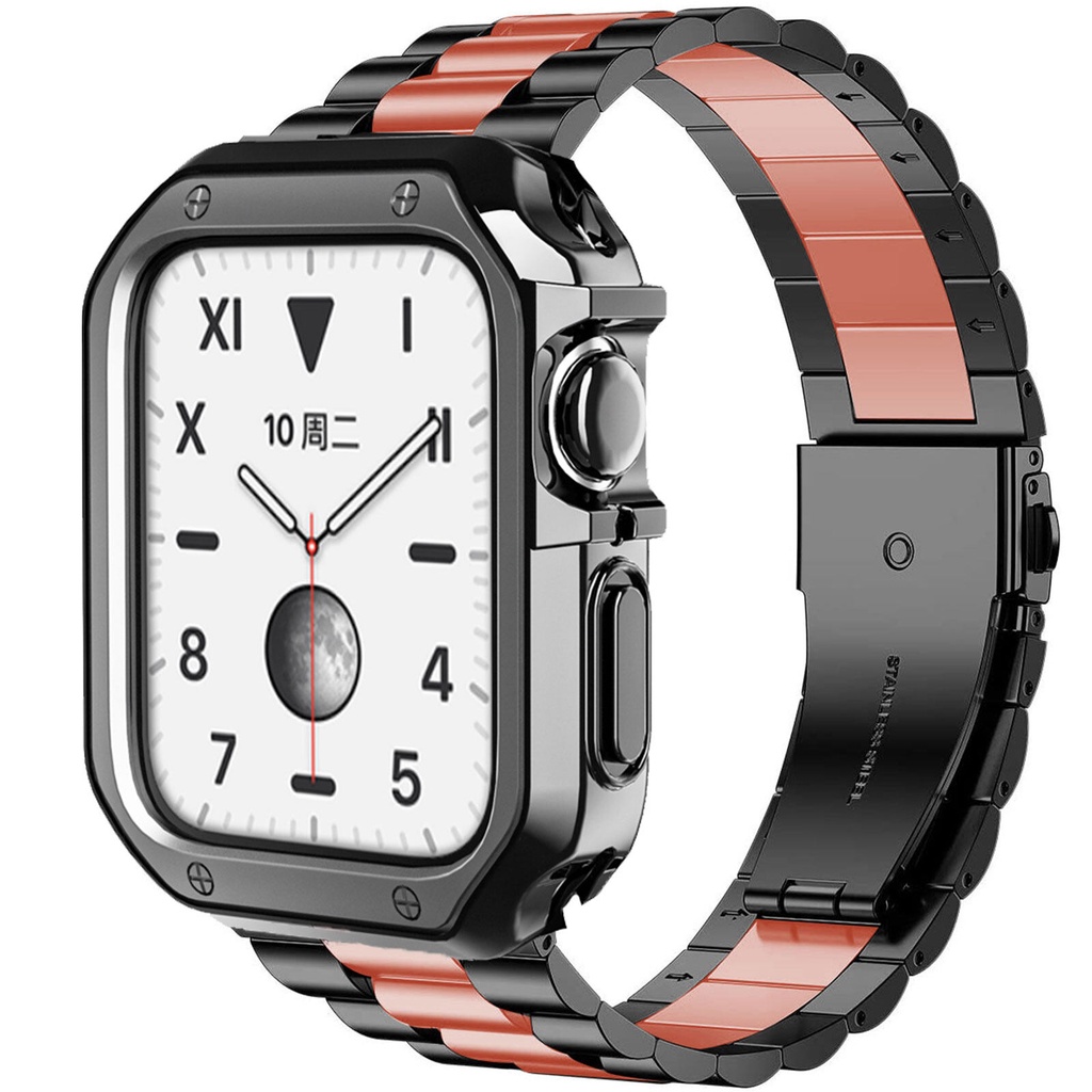 蘋果錶帶金屬錶帶適用於apple Watch7 6 5 4 不銹鋼錶帶+保護殼44mm40mm42mm38mm