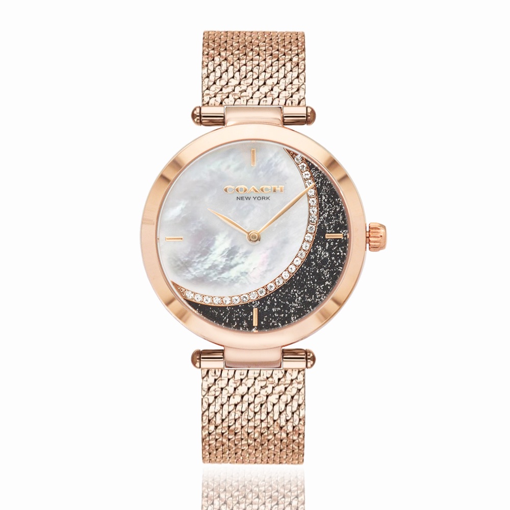 COACH | 經典貝殼面星月晶鑽米蘭帶手錶 - 玫瑰金14503766