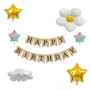 ◎9479◎🎈 文青風生日快樂棉麻魚尾掛旗 ~"生日派對 派對佈置 麻棉掛旗 活動佈置 生日氣球"