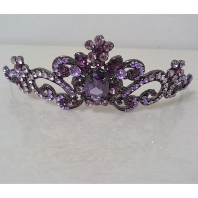 新娘頭飾/紫色水鑽造型立體皇冠髮飾