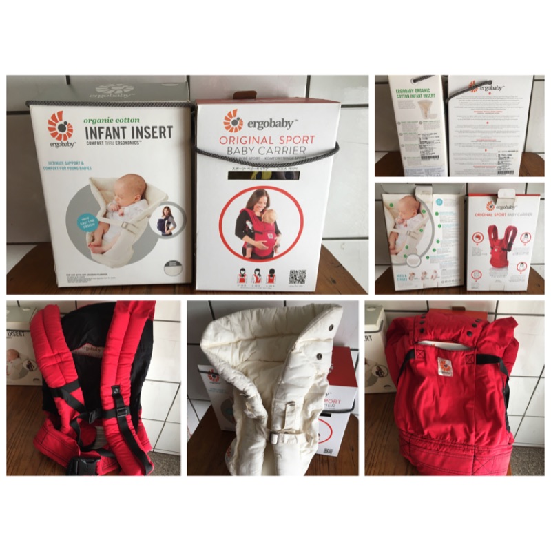 百貨公司正ergobaby 有機嬰兒護墊+運動型抱嬰帶(紅)揹巾二手