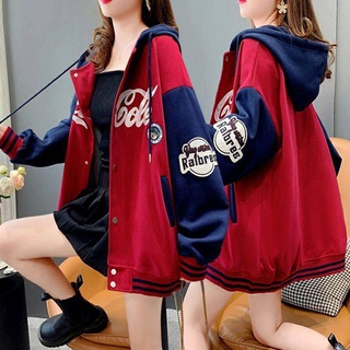 韓版減齡連帽棒球外套 大尺碼女裝 40-115kg 秋季洋氣小眾小外套大學T潮EE013