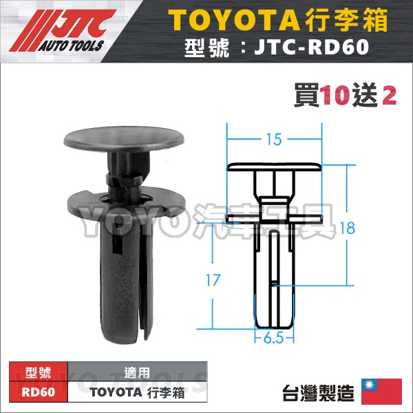 【YOYO汽車工具】JTC-RD60 車用塑膠扣 TOYOTA 行李箱 膠扣 扣子 卡扣