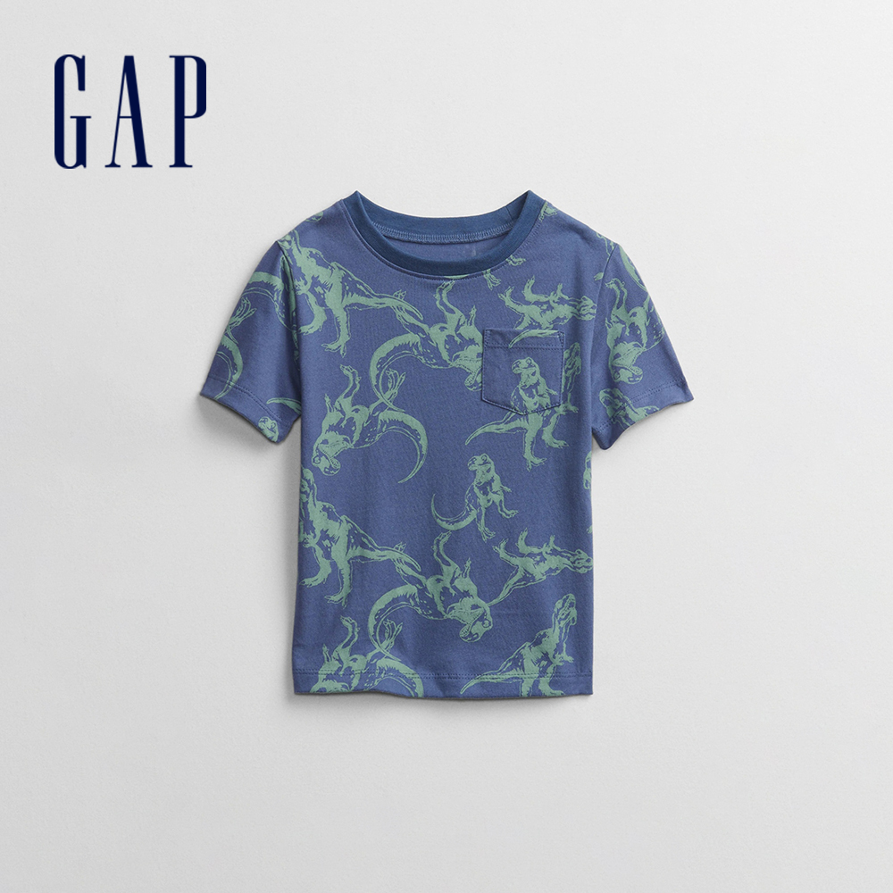Gap 男幼童裝 童趣印花圓領短袖T恤 布萊納系列-藍色(803622)
