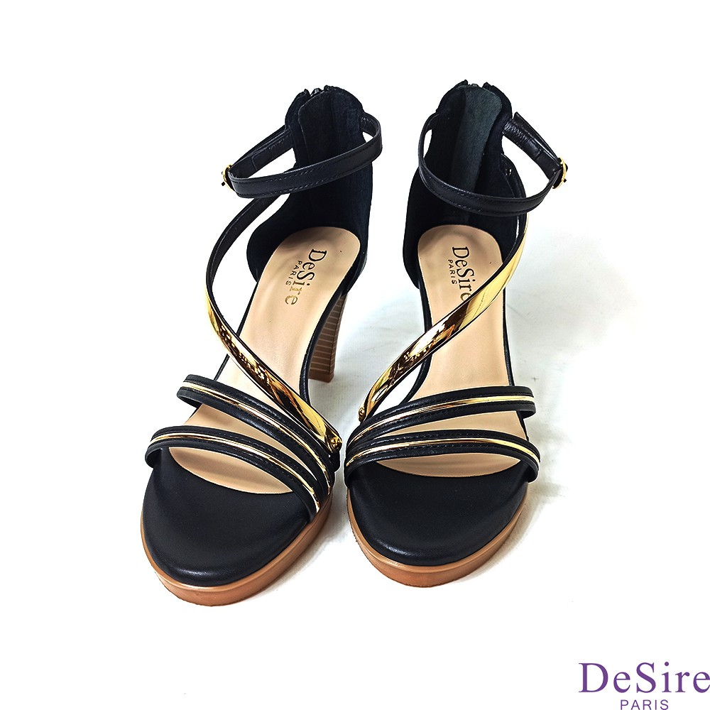 【DeSire】金屬質感繞帶高跟涼鞋-黑色(0137136-99)