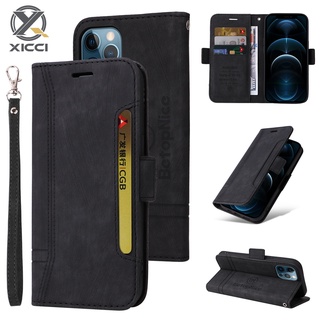 XICCI適用於IPhone 11 12mini XS XR 7 8 6 SE皮革TPU錢包保護套帶磁性卡槽手机殼