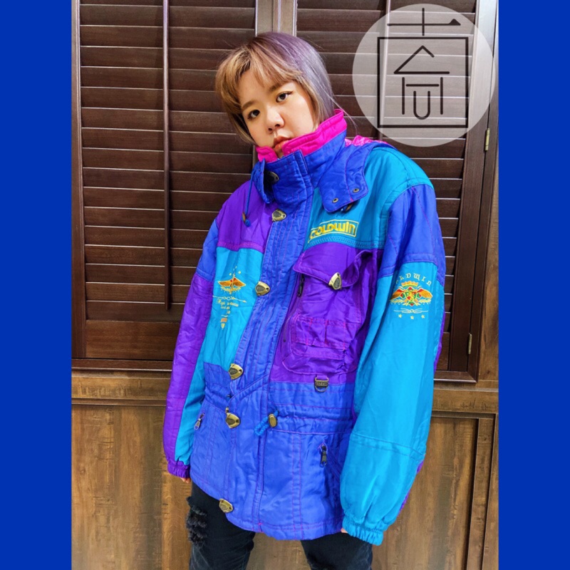 「古厝GU CHU」 💙💙GOLDWIN 💜紫藍綠鮮豔拼接色塊 日本古著🇯🇵復古滑雪外套🎿