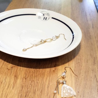 時尚蕾絲珍珠造型俏麗耳環_（全新品）