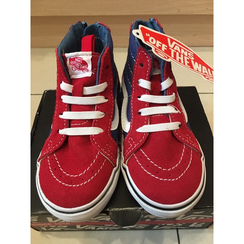 全新 VANS 紅藍 拼接 麂皮 高筒 童鞋 12cm