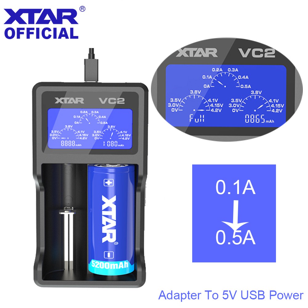 Xtar VC2 液晶屏電池充電器適用於 18650/18350/26650