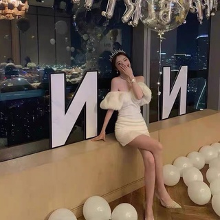 ｜Teddy shop｜熱銷款 生日裙子高階感小禮裙修身顯瘦白色氣質名媛聚會法式party輕禮服