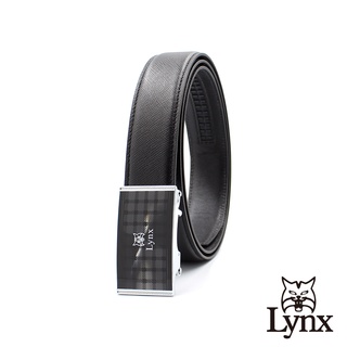 【Lynx】美國山貓-時尚男士十字壓紋皮帶腰帶 牛皮/經典款/自動扣-黑色 LY11-8361-99