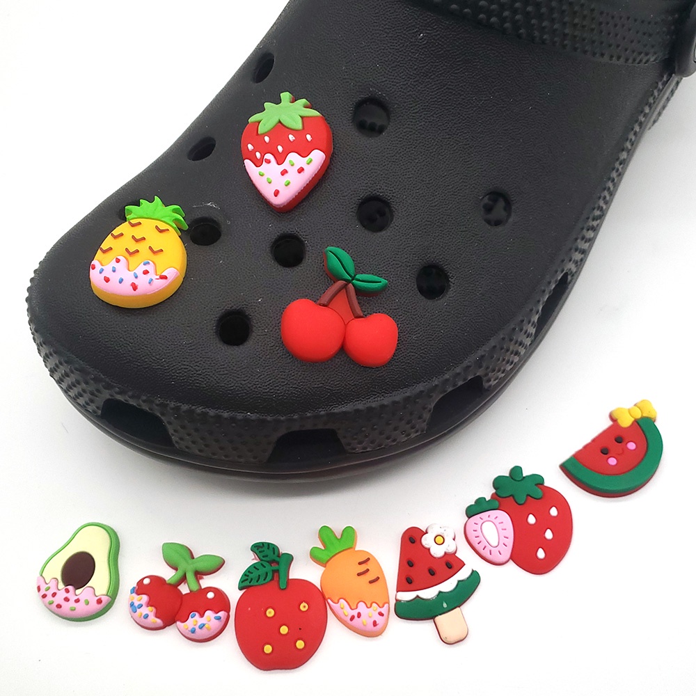 可愛的水果設計鞋飾適用於 Crocs 涼鞋卡哇伊花園鞋配件適合木屐女士兒童生日禮物