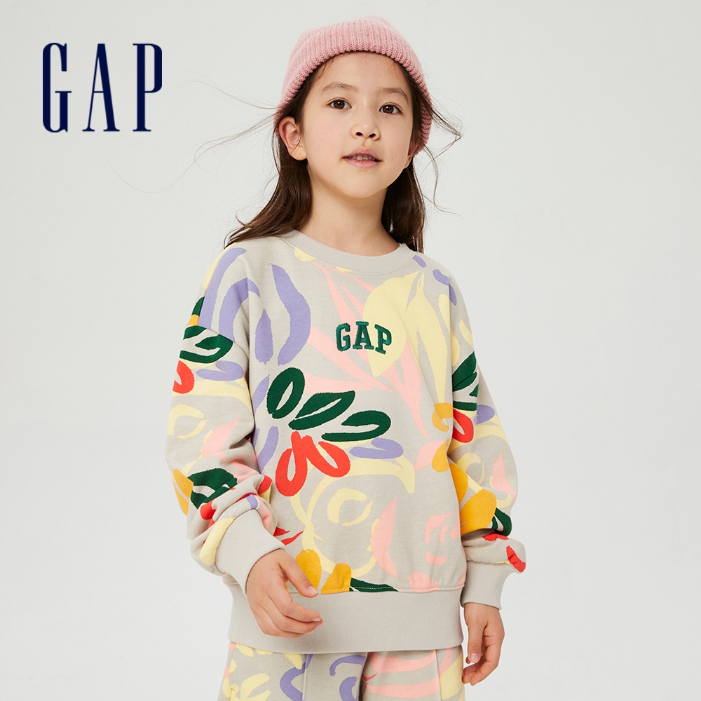 Gap 兒童裝 Logo印花大學T-花朵印花(857218)