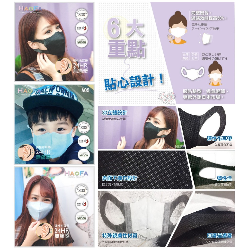 【HAOFA】3D 日韓黑色立體兒童口罩   50入/包 對抗 防塵 台灣製