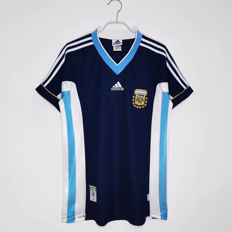 1998 季節阿根廷 (Argentina away jersey) S-XXL 復古短袖球衣運動足球球衣高品質球衣,