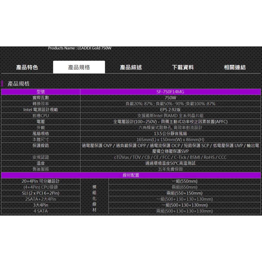 振華 Leadex 金牌 750w 模組 電源供應器  (保固到2022-12-22 隨貨附上影印發票)