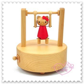 ♥小花花日本精品♥ Hello Kitty 木製 音樂盒 紅色 蝴蝶結 單槓 站姿 立體公仔 50030200