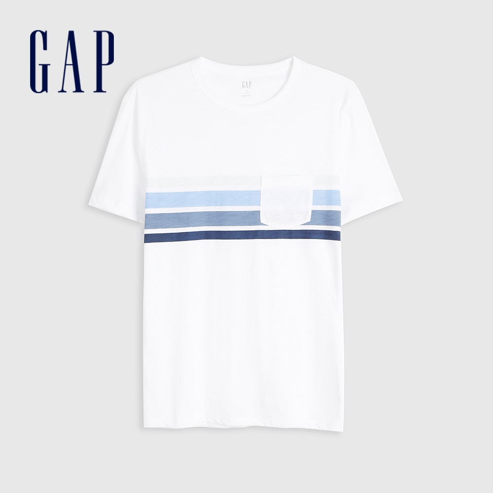 Gap 男裝 時尚撞色條紋圓領短袖T恤-白顏色(586512)