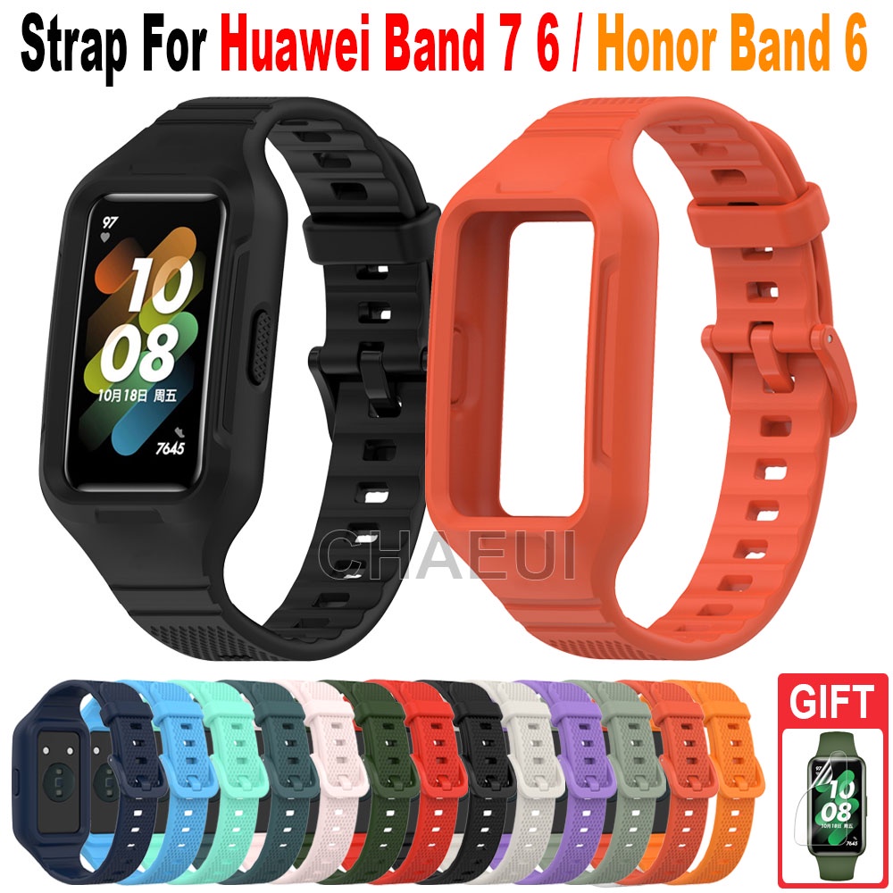 華為手環9 錶帶 矽膠錶帶 華為手環8 Huawei Band 7 華為手環6 錶帶加殼 一體錶帶