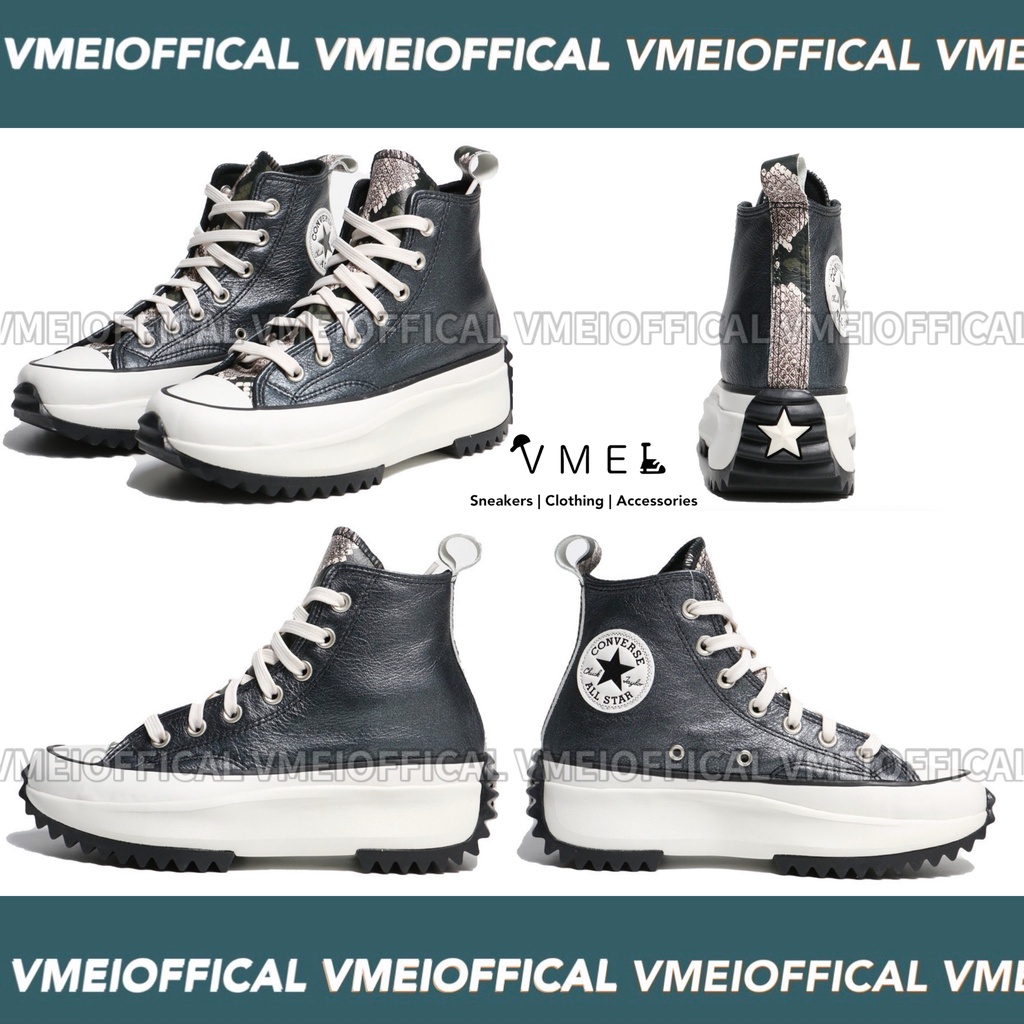 【VMEI】Converse Run Star Hike Hi 皮革黑 蛇紋 鋸齒厚底增高 帆布鞋 173081C