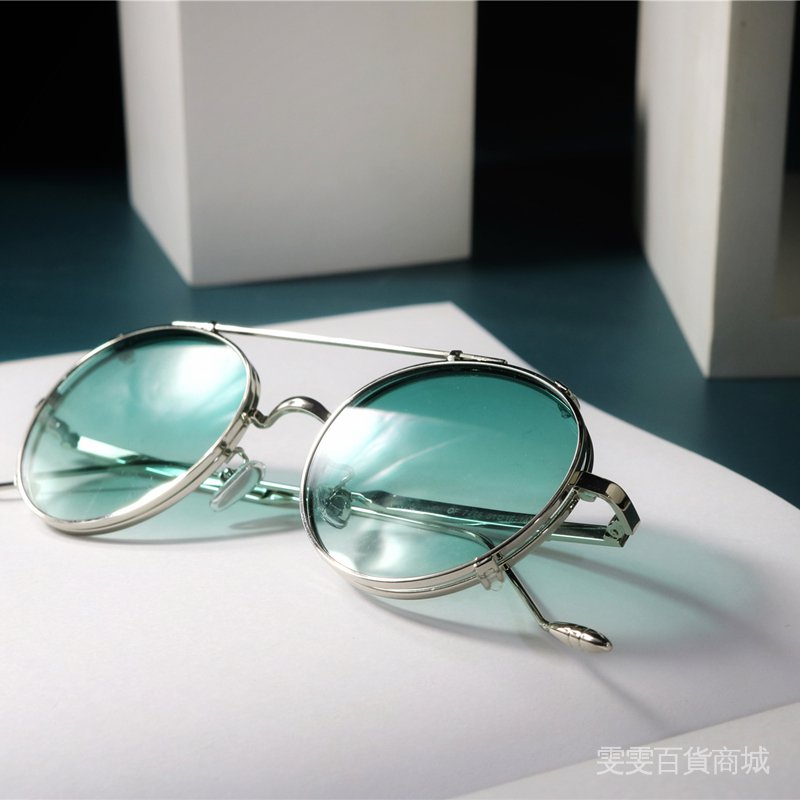 吳亦凡同款雙層夾片太陽眼鏡圓形設計感金屬框中性可拆卸潮款墨鏡 雯雯