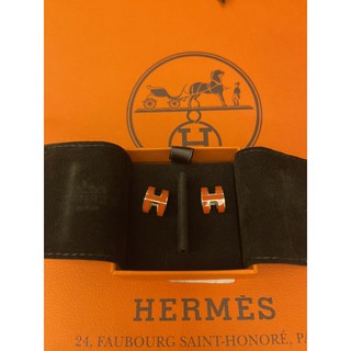 《全新正品》Hermes 愛馬仕經典Pop H立體簍空橢圓LOGO耳環 耳針～櫻花粉&玫瑰金