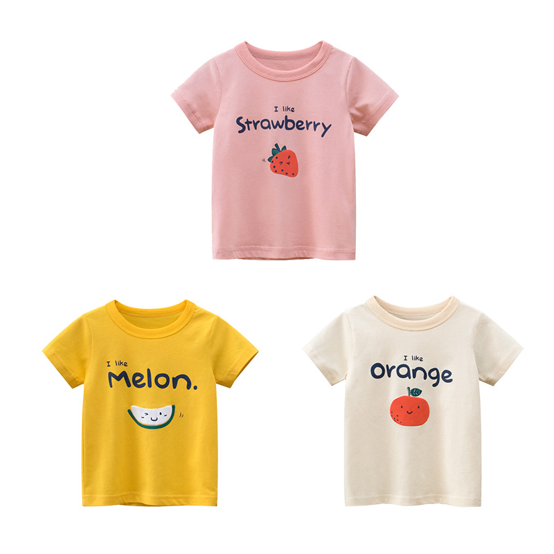 孩子女孩短袖 T 恤兒童水果印花 T 恤上衣衣服